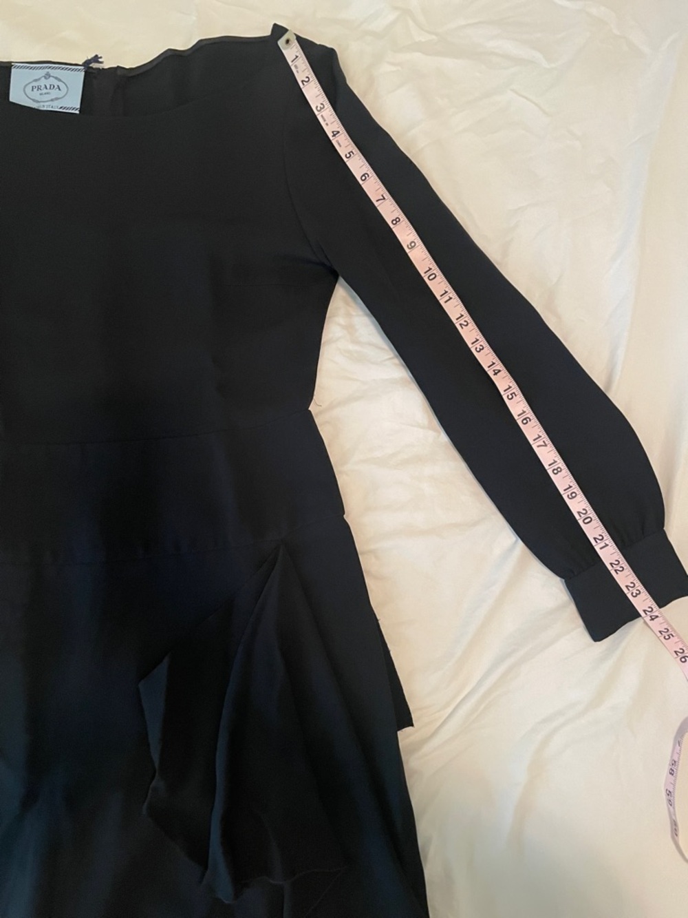 Prada Black Long-Sleeve Draped Back Dress - Picture 14 of 16